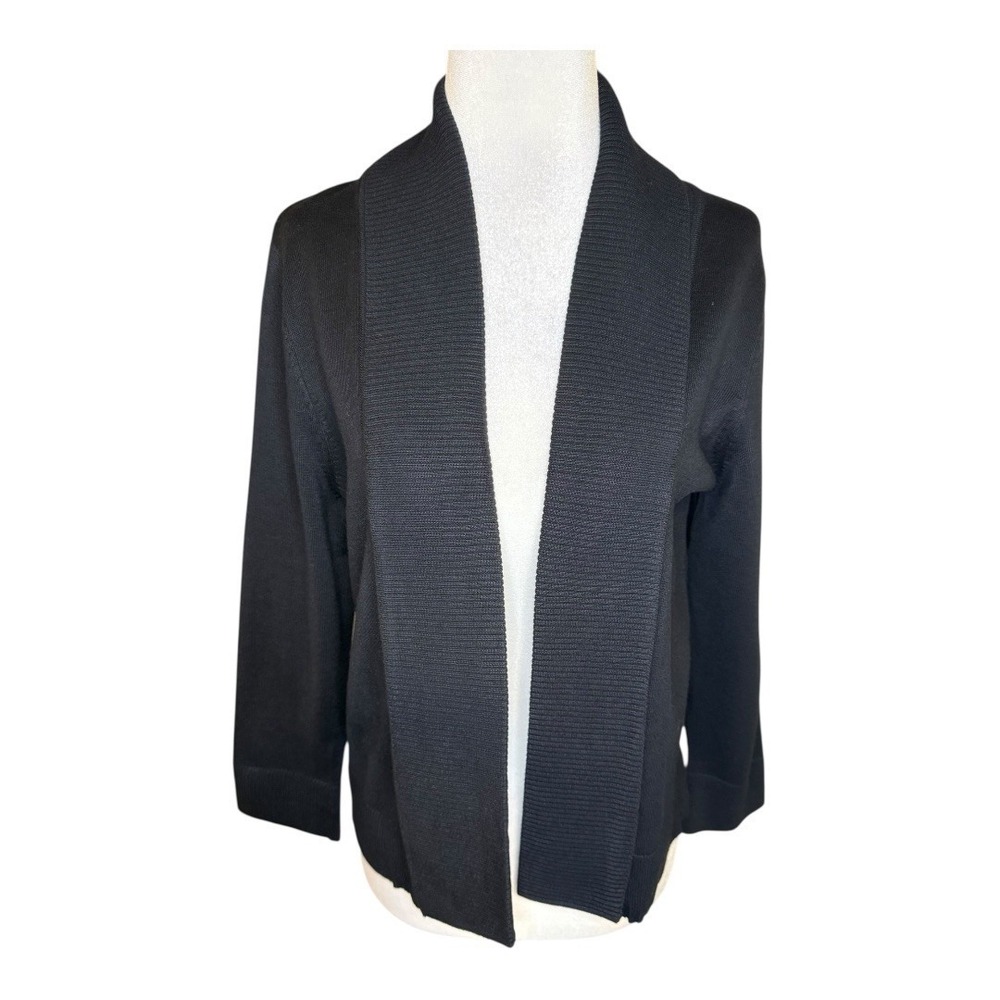GRACE ELEMENTS Black Shawl Collar Cardigan Sweater Women's Large 3/4 Sleeve Knit